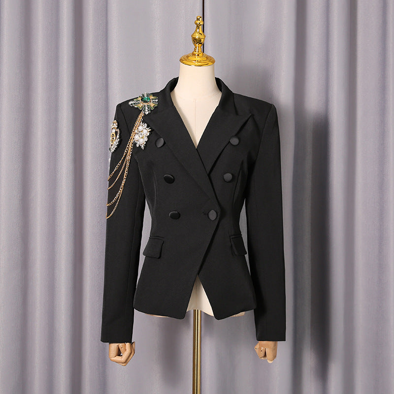 Black Rhinestone Slim-Fit Blazer
