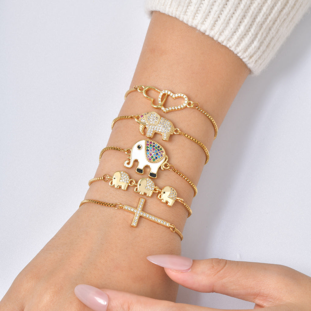 Luxe Copper Bangle With Inlays Colorful Resin-coated Zircons Exquisite Design Adjustable Size