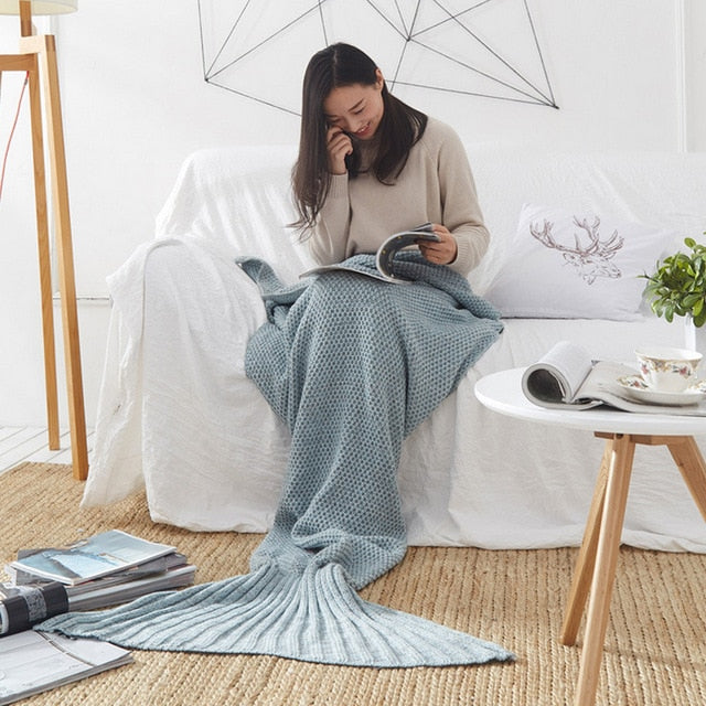 Knitted Mermaid Tail Blanket for Kids & Adults