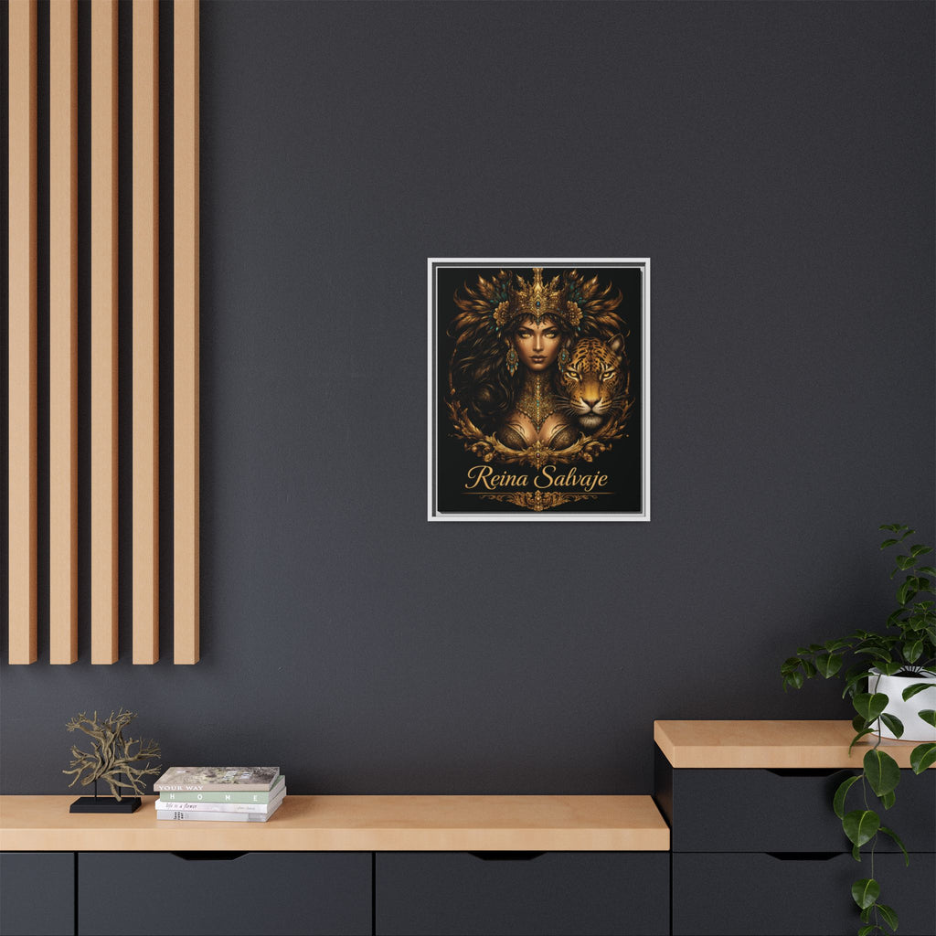 Reina Salvaje Matte Framed Canvas Art — Golden Goddess & Tiger Wall Decor