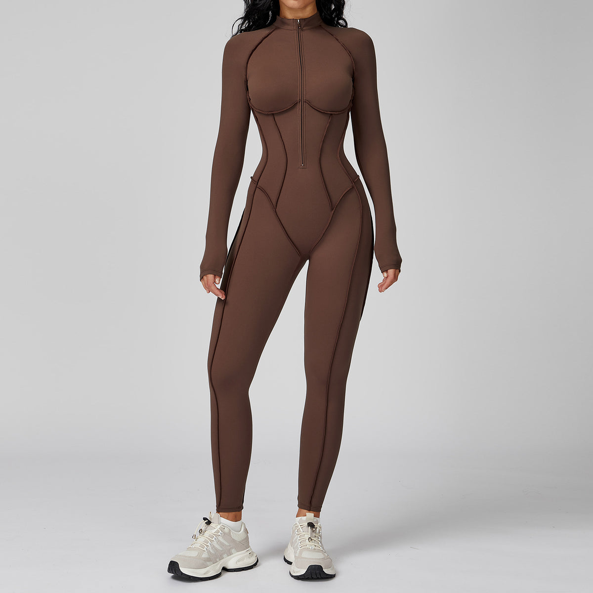 Colorblock Half-Zip Fitness Jumpsuit