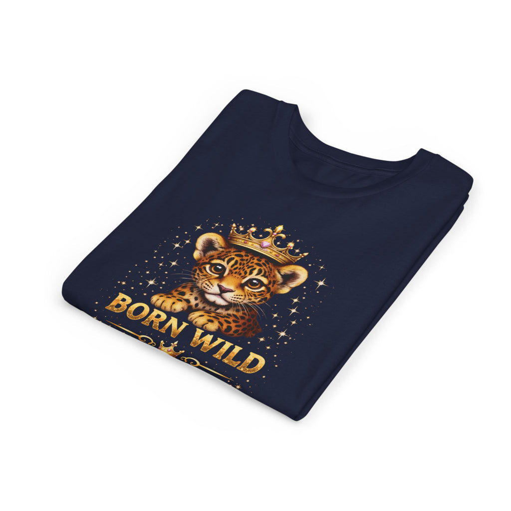 Youth Tee — "Born Wild Raised Royal" Crowned Jaguar Cub Kids T-Shirt