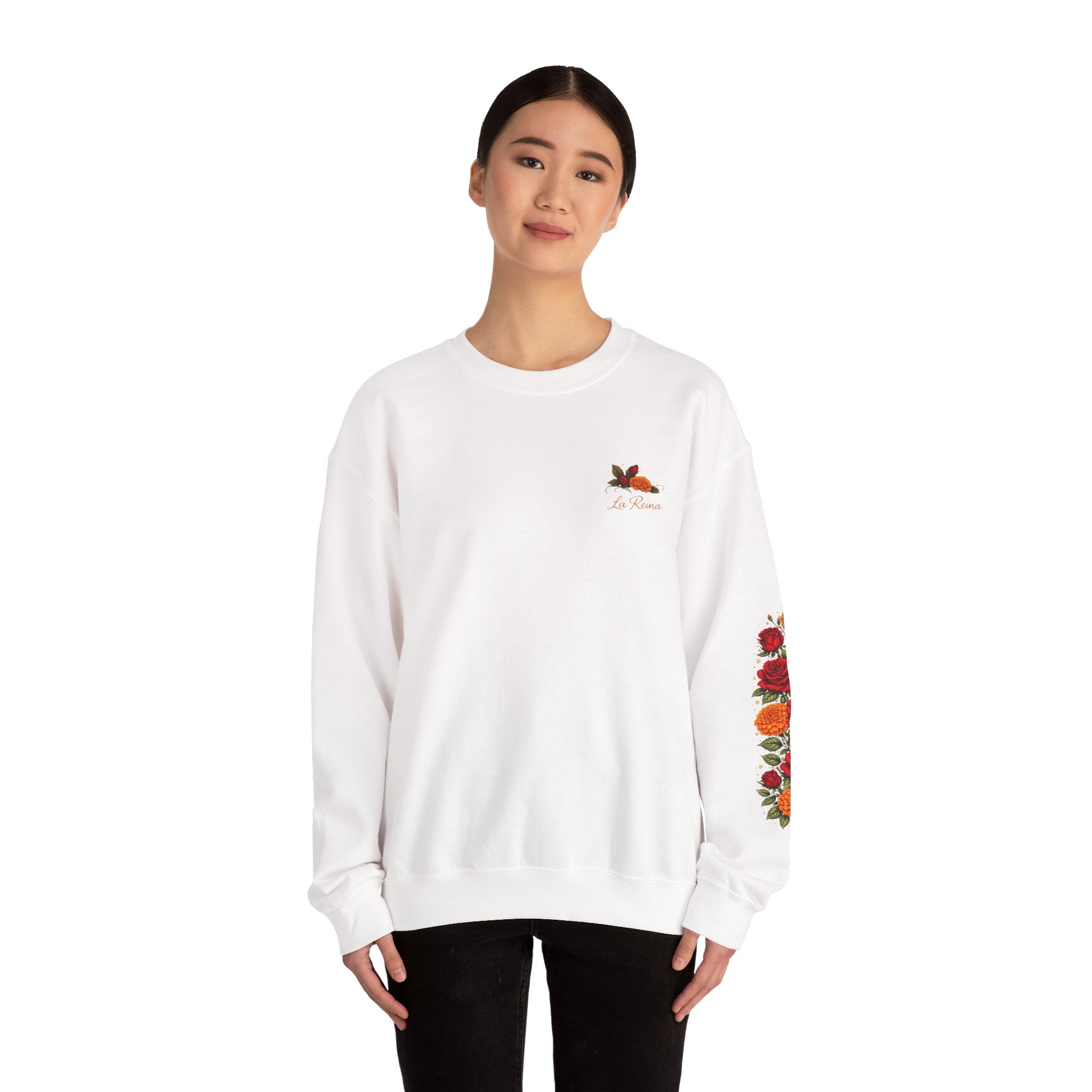 Crewneck Sweatshirt — "Con la Fuerza de una Reina" Floral Crown Design