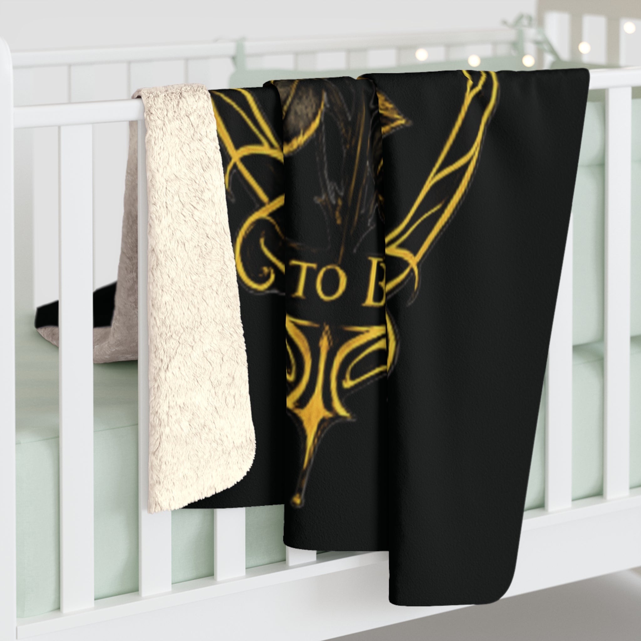 Born to Bloom Rose Crown Sherpa Fleece Blanket | Gold Floral Emblem