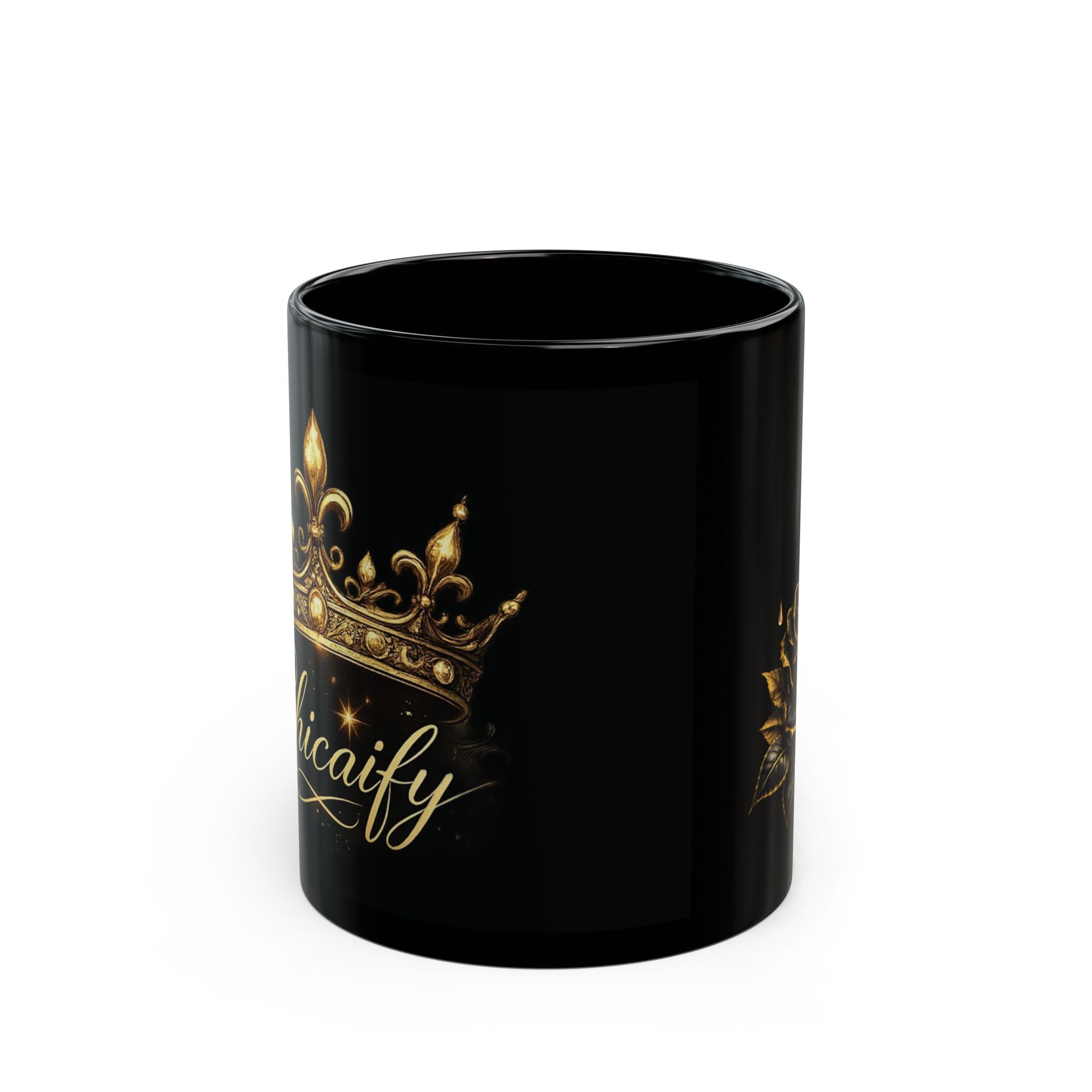Chicafiy Gold Crown Black Mug — Elegant Coffee Cup for Queen Vibes
