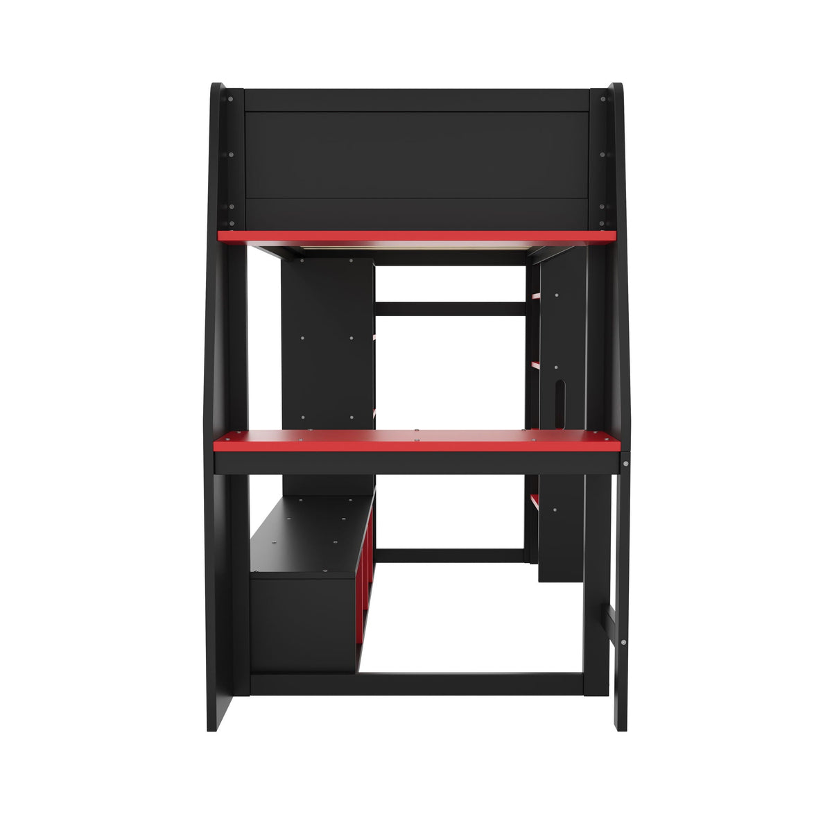 Gaming Loft Bed with Desk and Storage Shelves – LED Lighting – Black or Dark Gray
