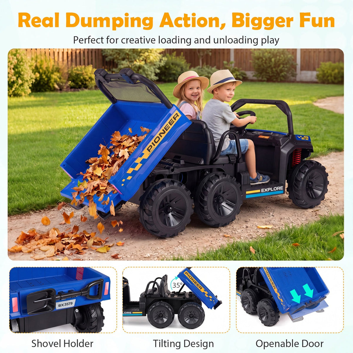 24V 2-Seater Kids' Ride-On Dump Truck | 4WD