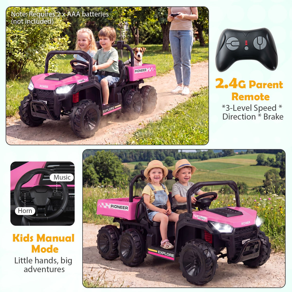 24V 2-Seater Kids' Ride-On Dump Truck | 4WD