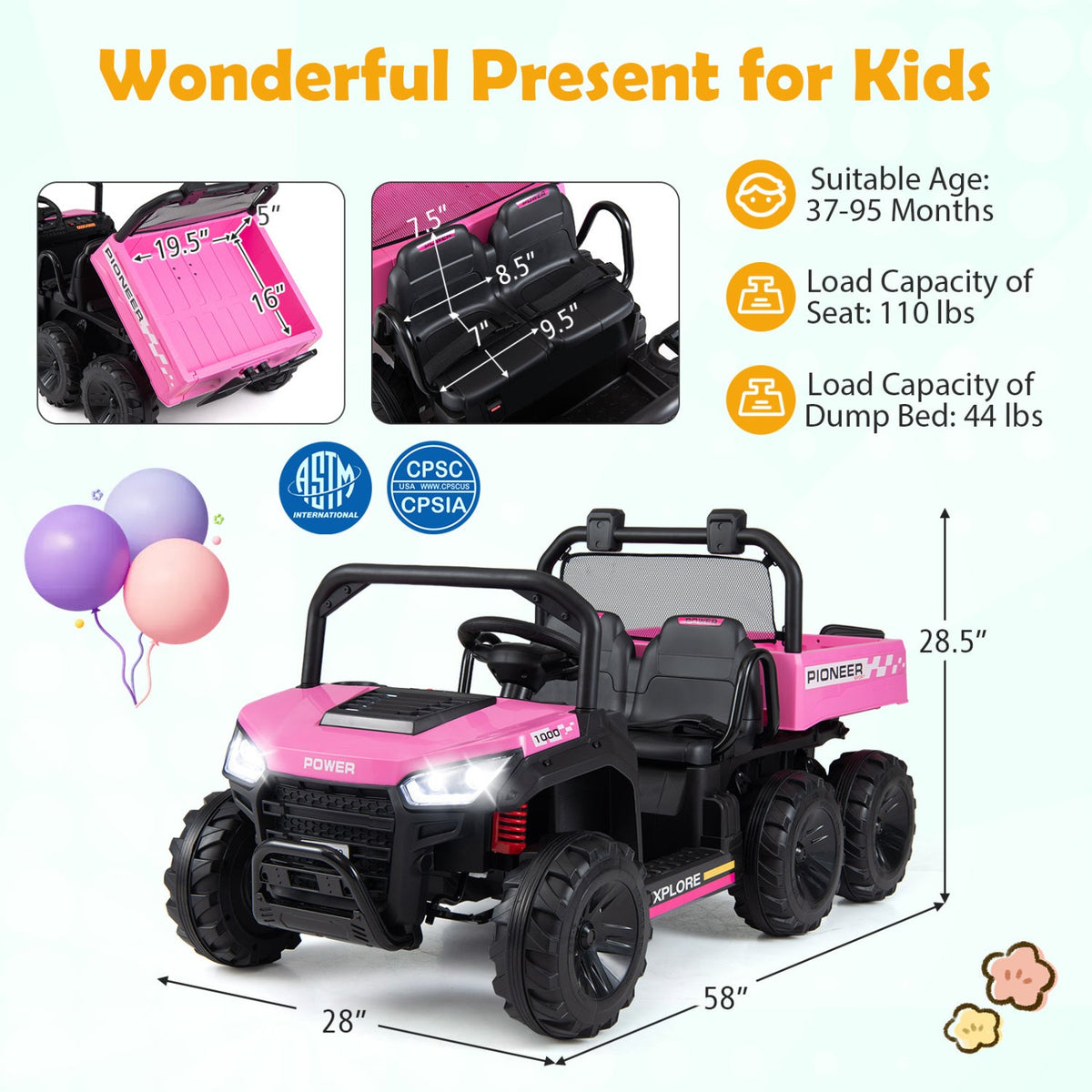 24V 2-Seater Kids' Ride-On Dump Truck | 4WD
