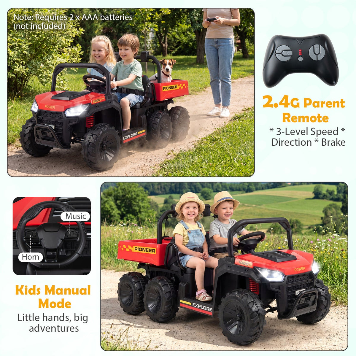 24V 2-Seater Kids' Ride-On Dump Truck | 4WD