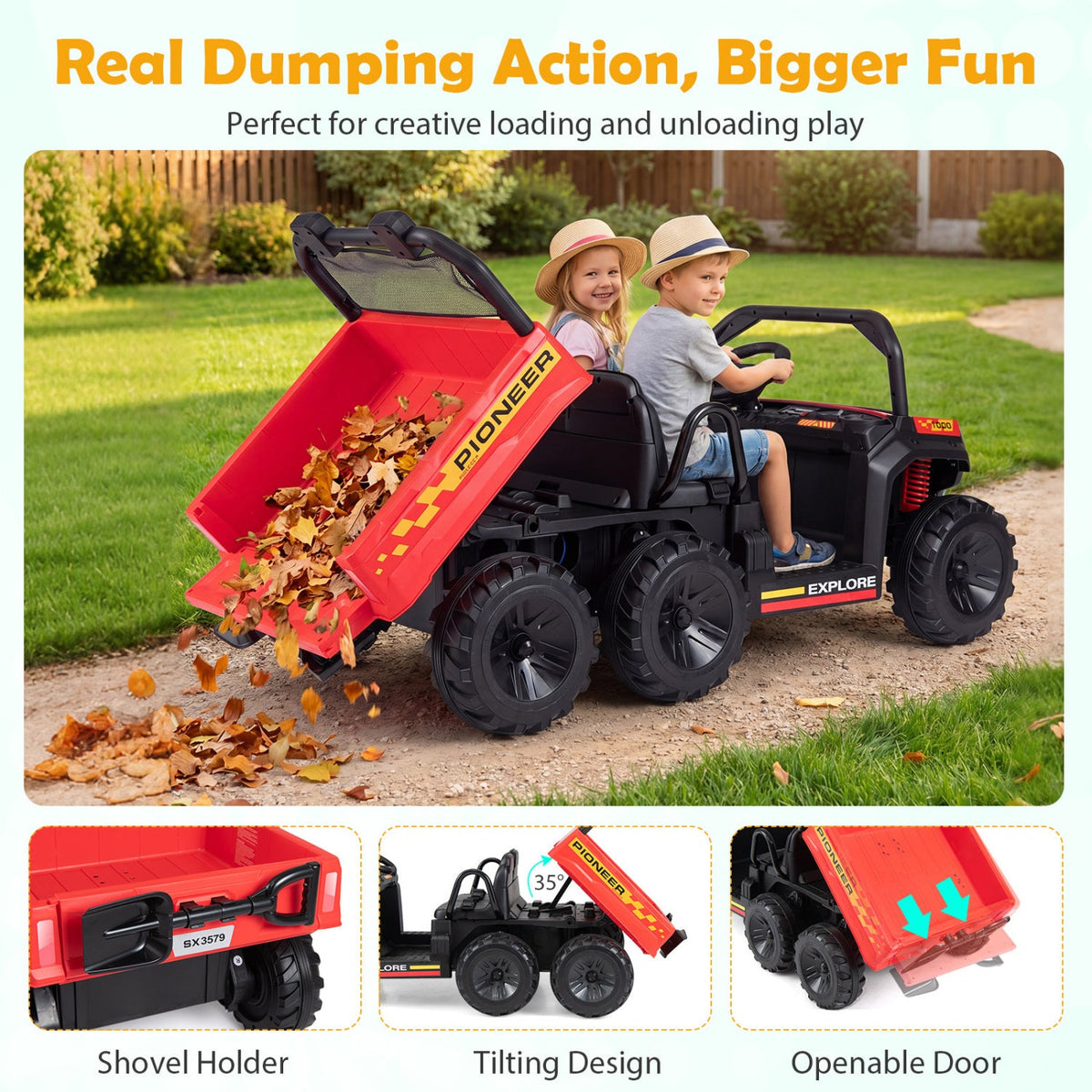 24V 2-Seater Kids' Ride-On Dump Truck | 4WD