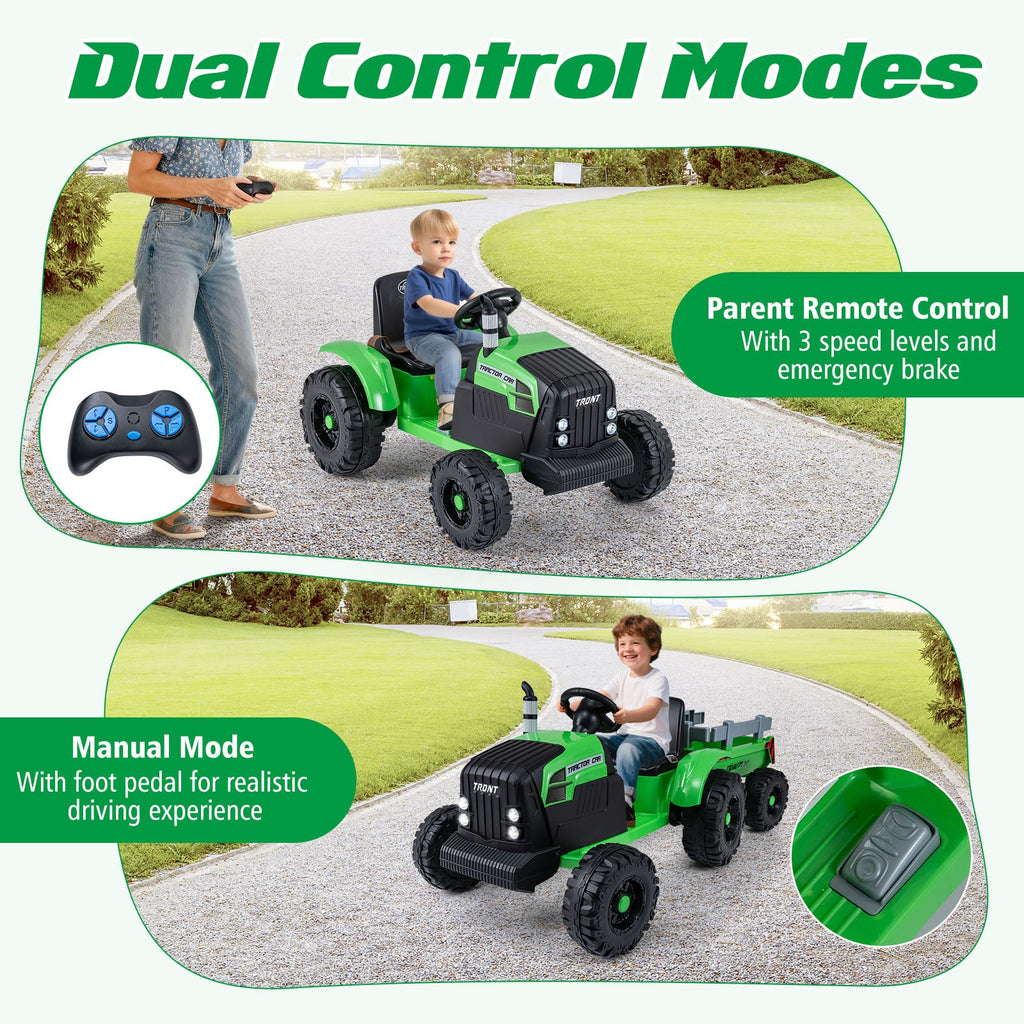 24V Kids' Electric Ride-On Tractor with Trailer & Remote