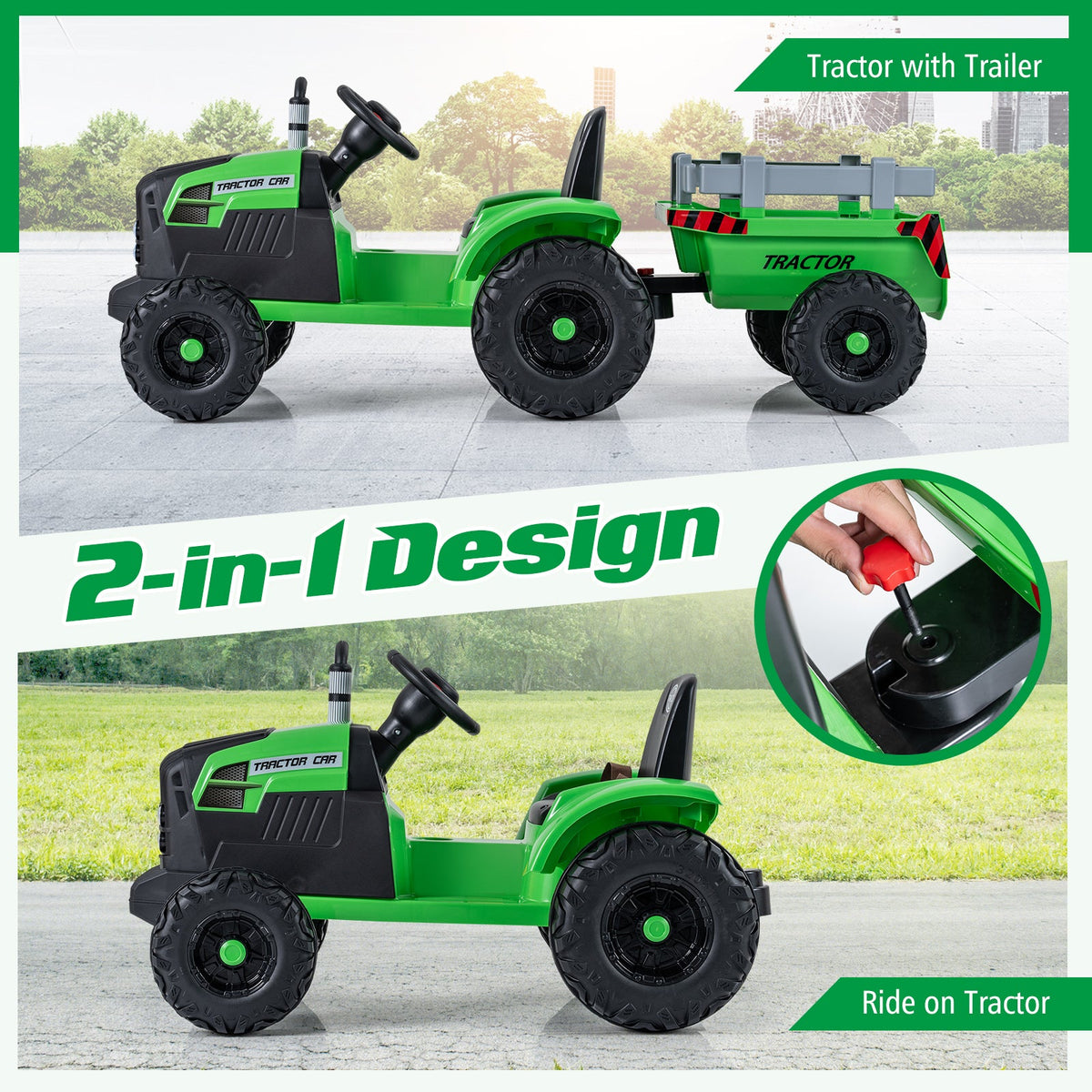 24V Kids' Electric Ride-On Tractor with Trailer & Remote