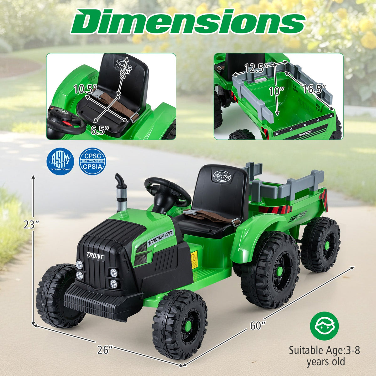 24V Kids' Electric Ride-On Tractor with Trailer & Remote