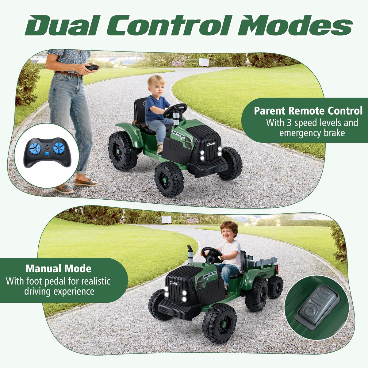 24V Kids' Electric Ride-On Tractor with Trailer & Remote