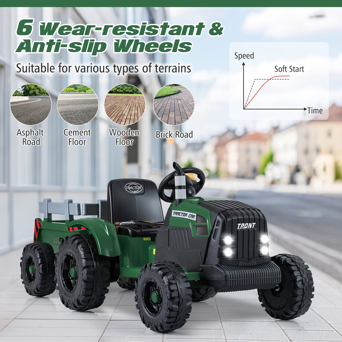 24V Kids' Electric Ride-On Tractor with Trailer & Remote