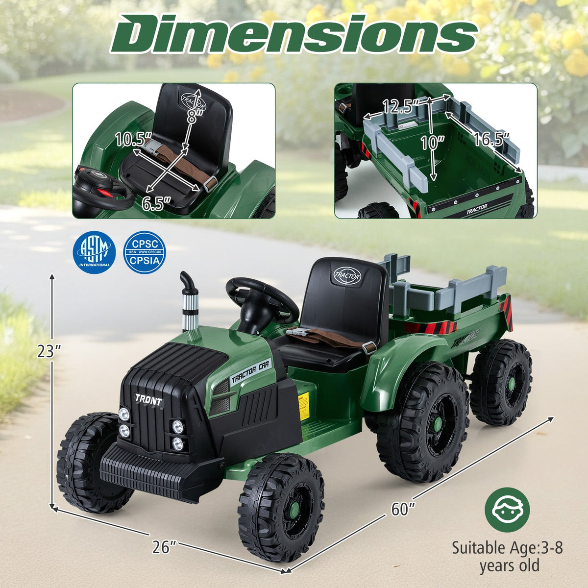24V Kids' Electric Ride-On Tractor with Trailer & Remote