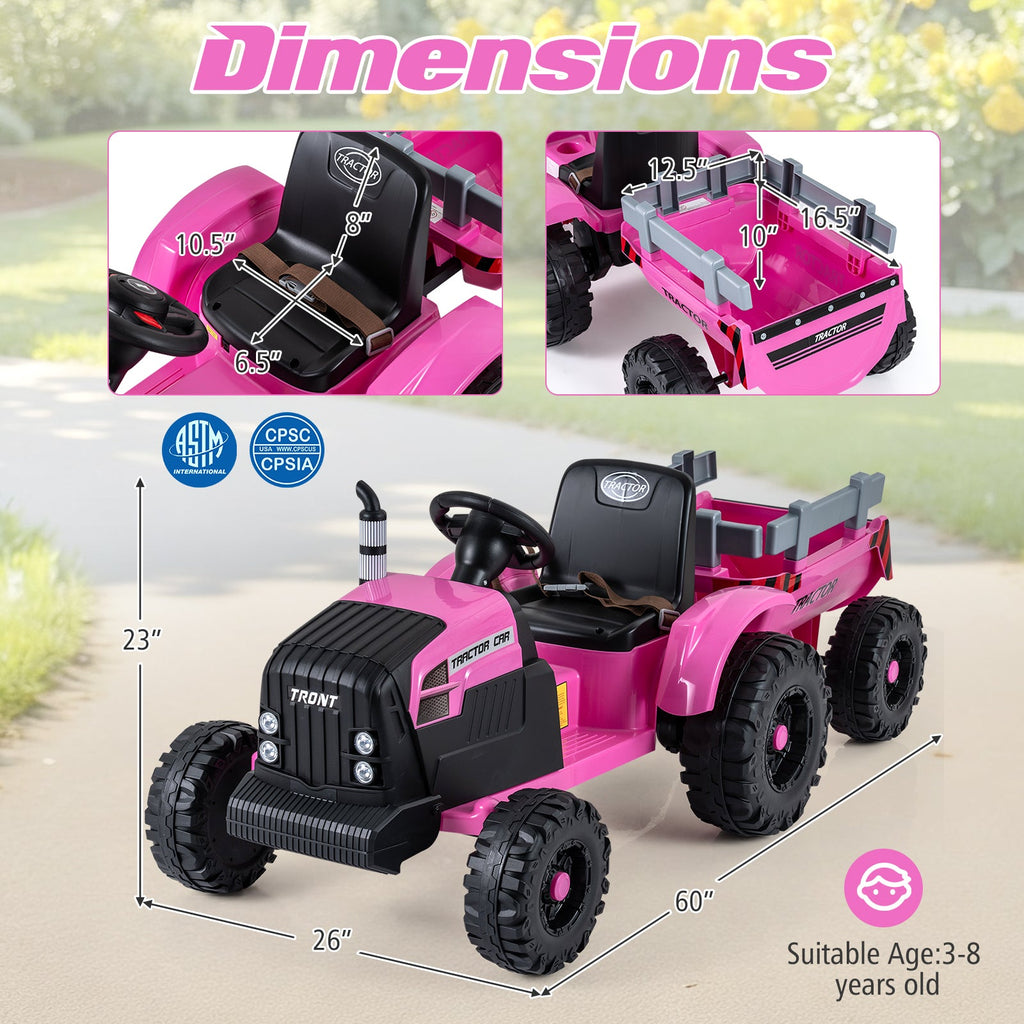 24V Kids' Electric Ride-On Tractor with Trailer & Remote