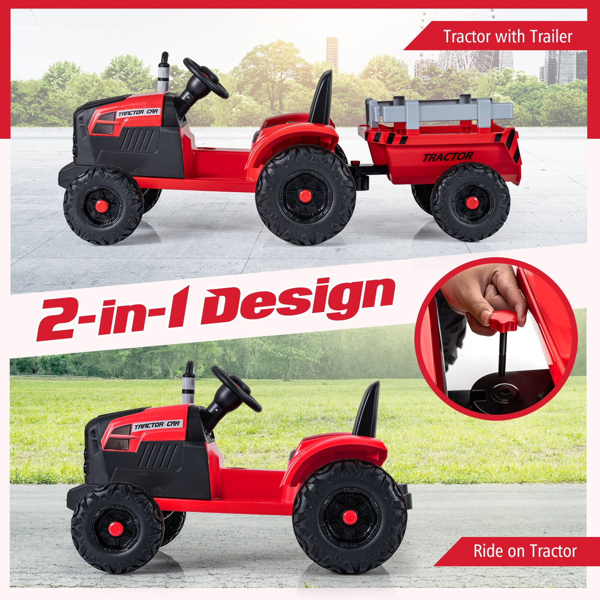 24V Kids' Electric Ride-On Tractor with Trailer & Remote