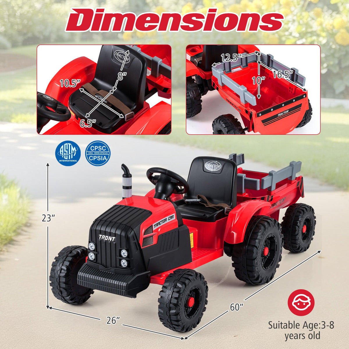 24V Kids' Electric Ride-On Tractor with Trailer & Remote