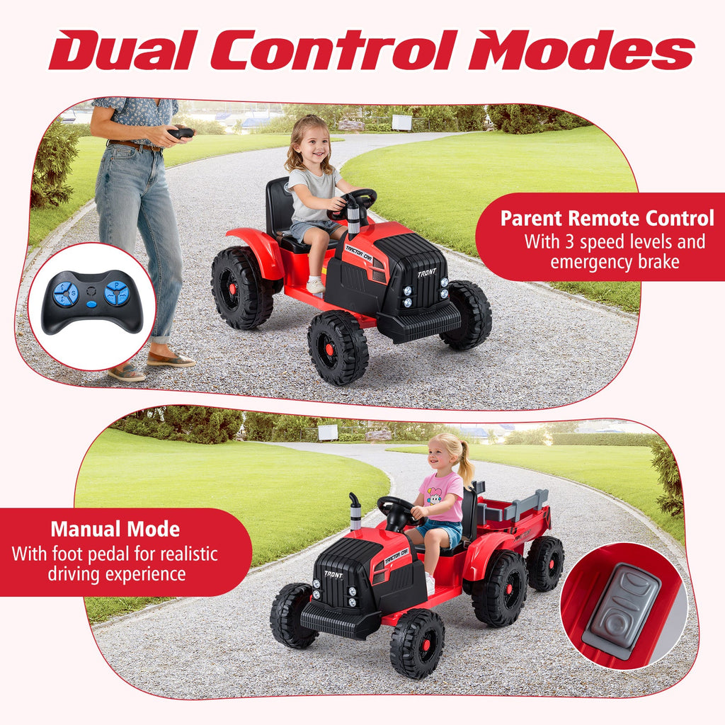 24V Kids' Electric Ride-On Tractor with Trailer & Remote