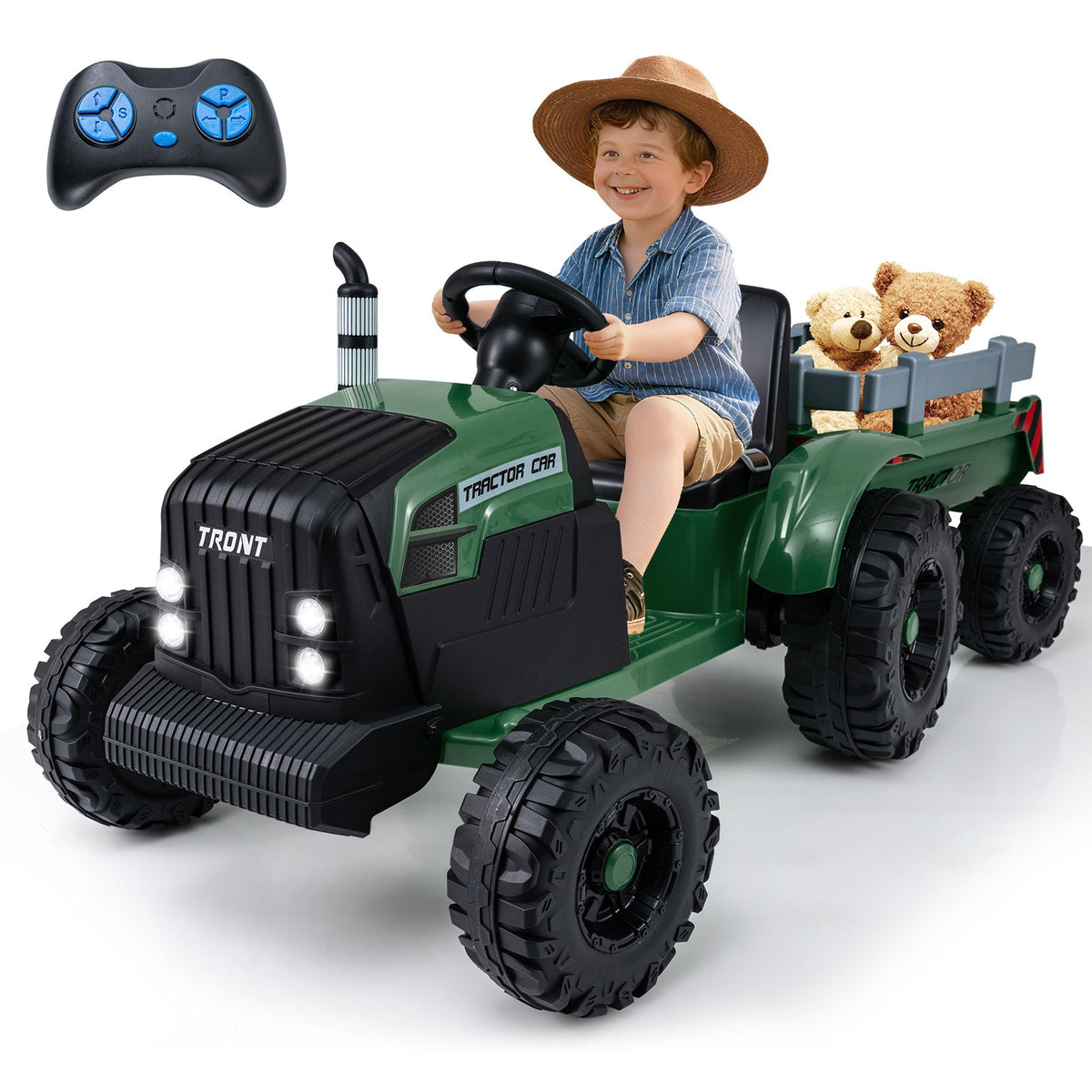 24V Kids' Electric Ride-On Tractor with Trailer & Remote