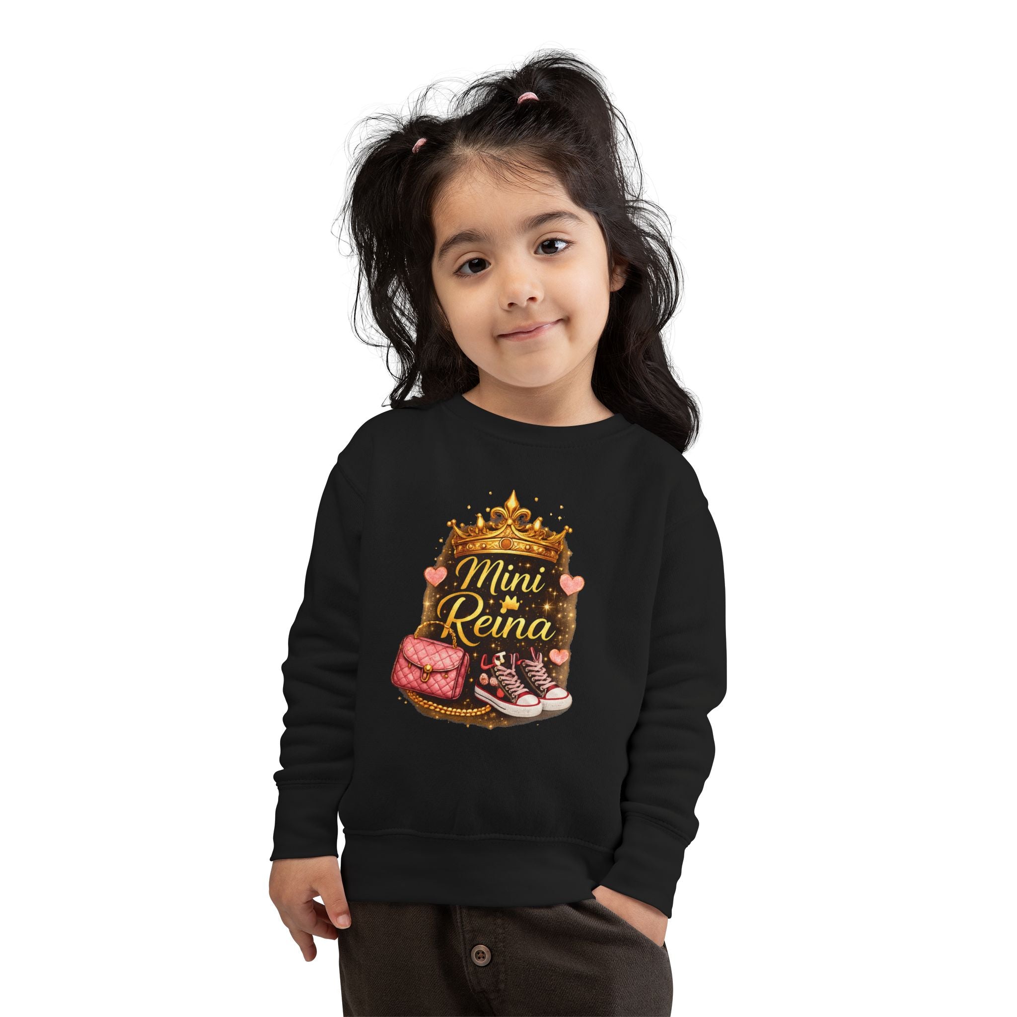 Mini Reina Toddler Sweatshirt — Cute Crown, Sneakers & Purse Kids Pullover
