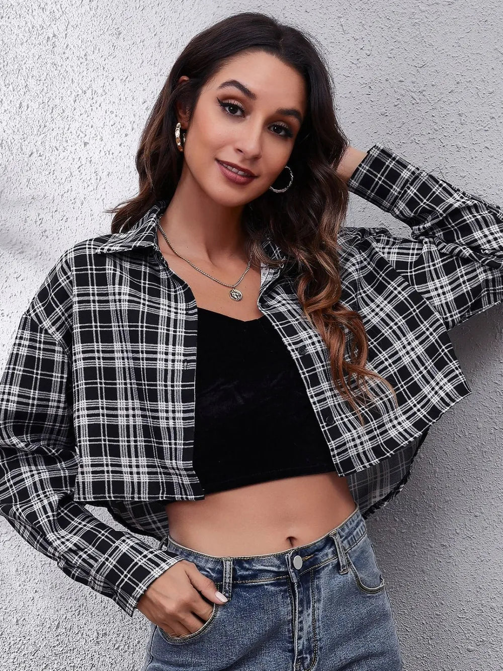 Printed Cropped Button-Down Jacket