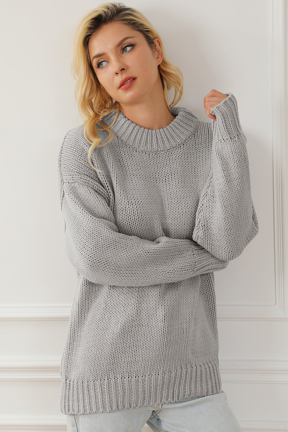 Chunky Drop-Shoulder Turtleneck Sweater