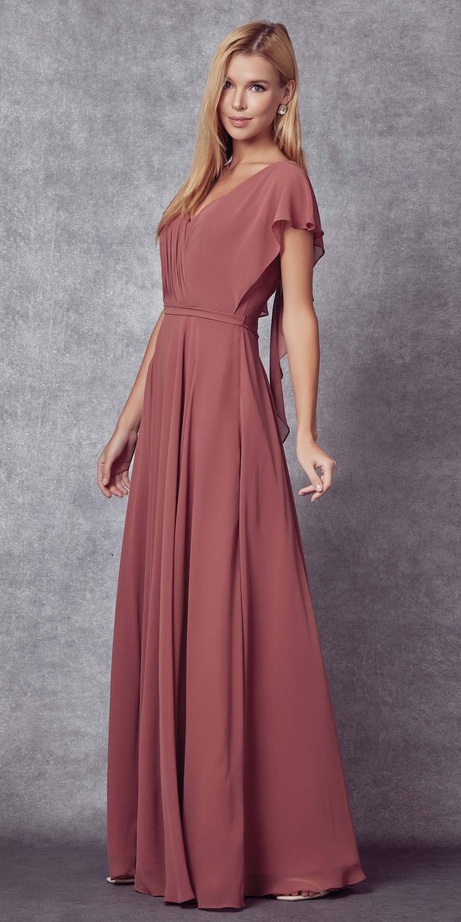 Juliet 261 Flutter Sleeve Formal Dress Cascade Back