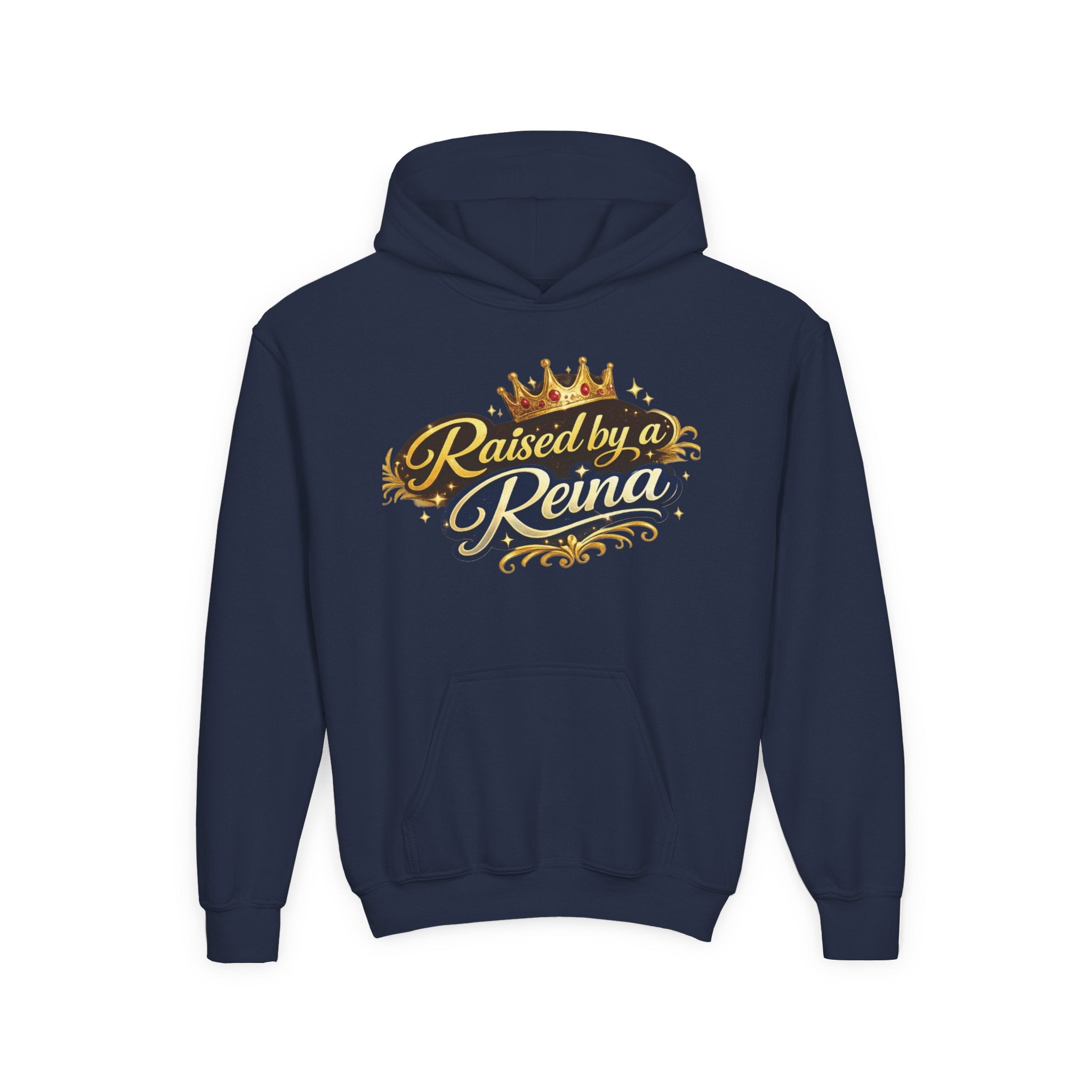 Youth Hoodie — "Raised by a Reina" Crowned Royalty Sweatshirt