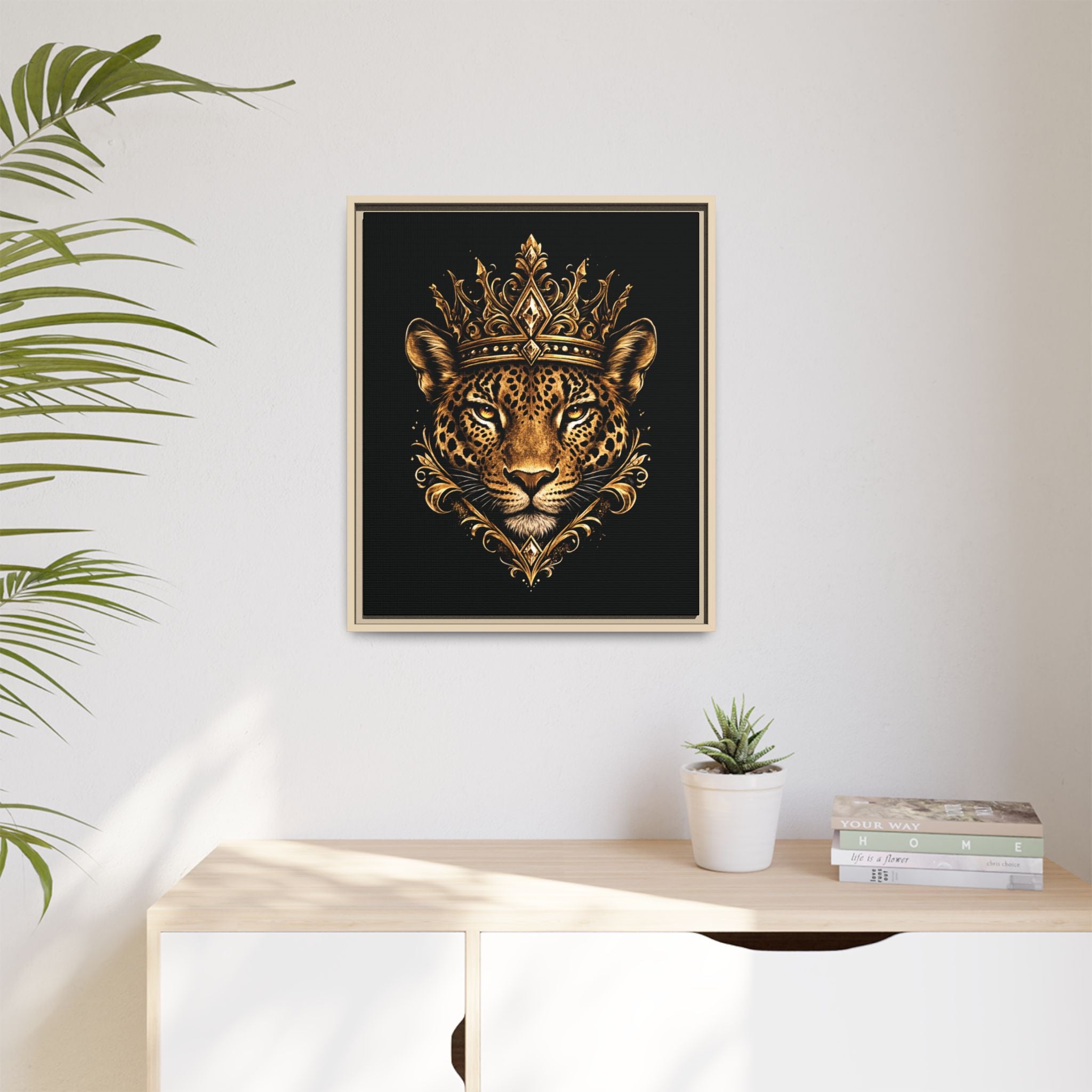 Golden Crowned Jaguar Matte Framed Canvas
