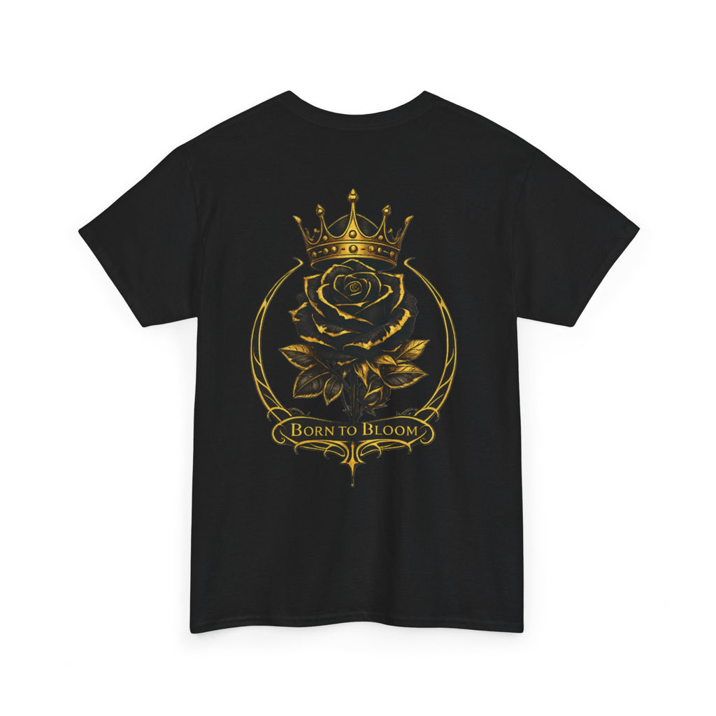 Born to Bloom Rose Crown Tee | Black Gold Floral Graphic