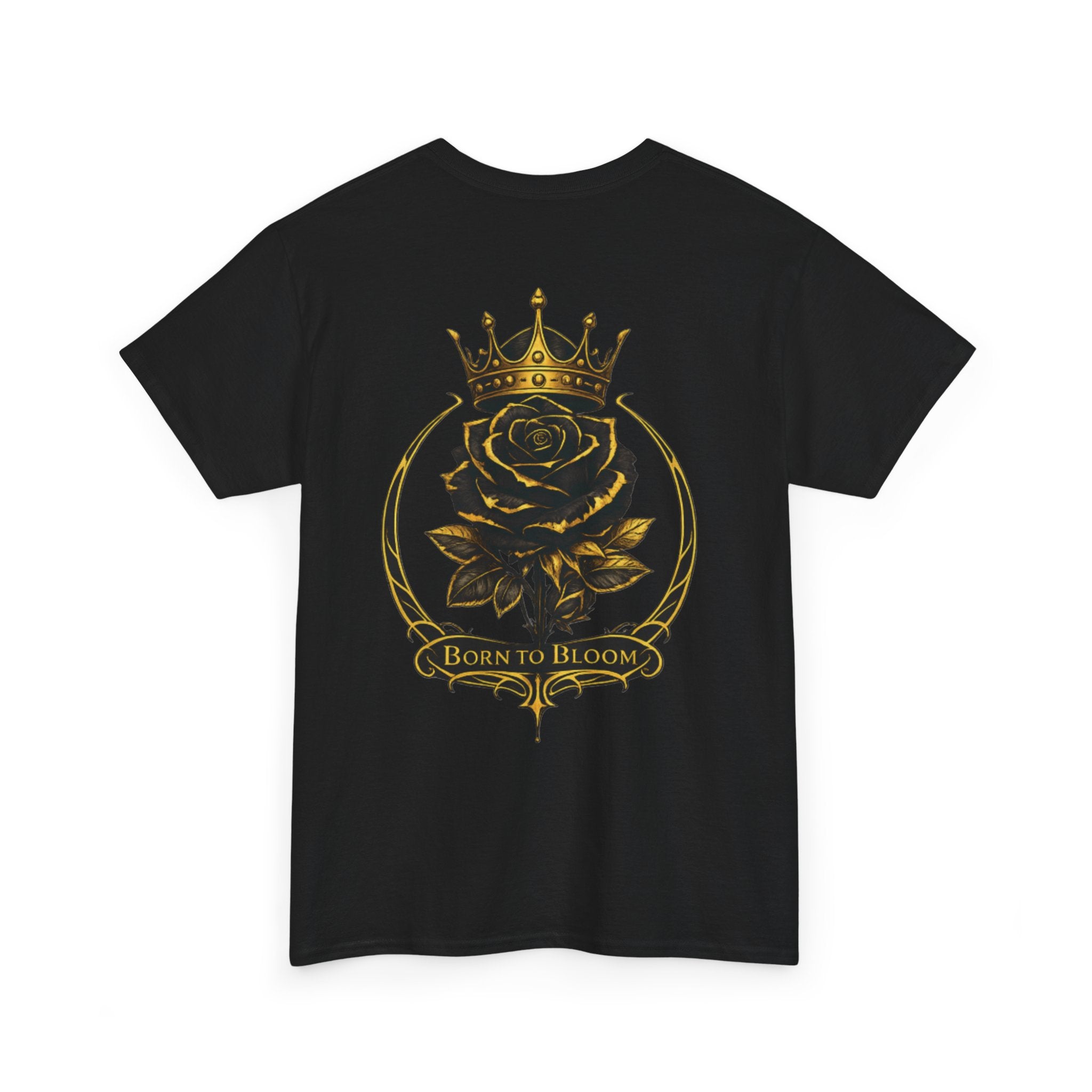Born to Bloom Rose Crown Tee | Black Gold Floral Graphic