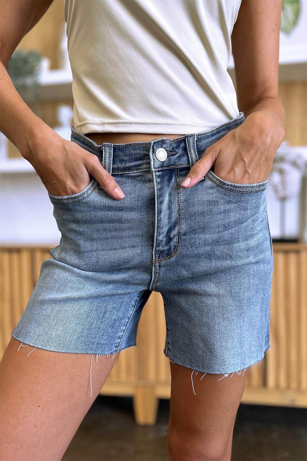 Judy Blue Full Size High Waist Raw Hem Denim Shorts for Women