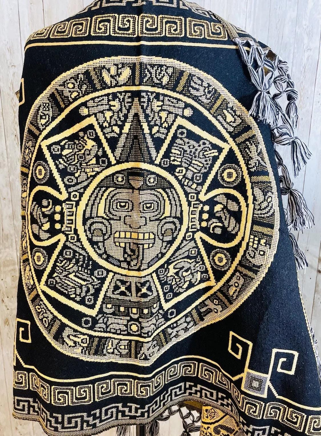 Aztec Calendar Rebozo — Mexican Artisan Shawl Wrap