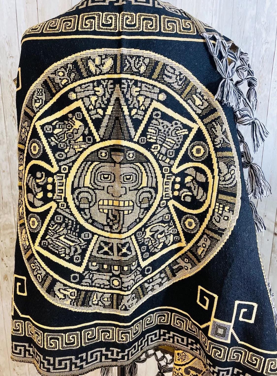 Aztec Calendar Rebozo — Mexican Artisan Shawl Wrap