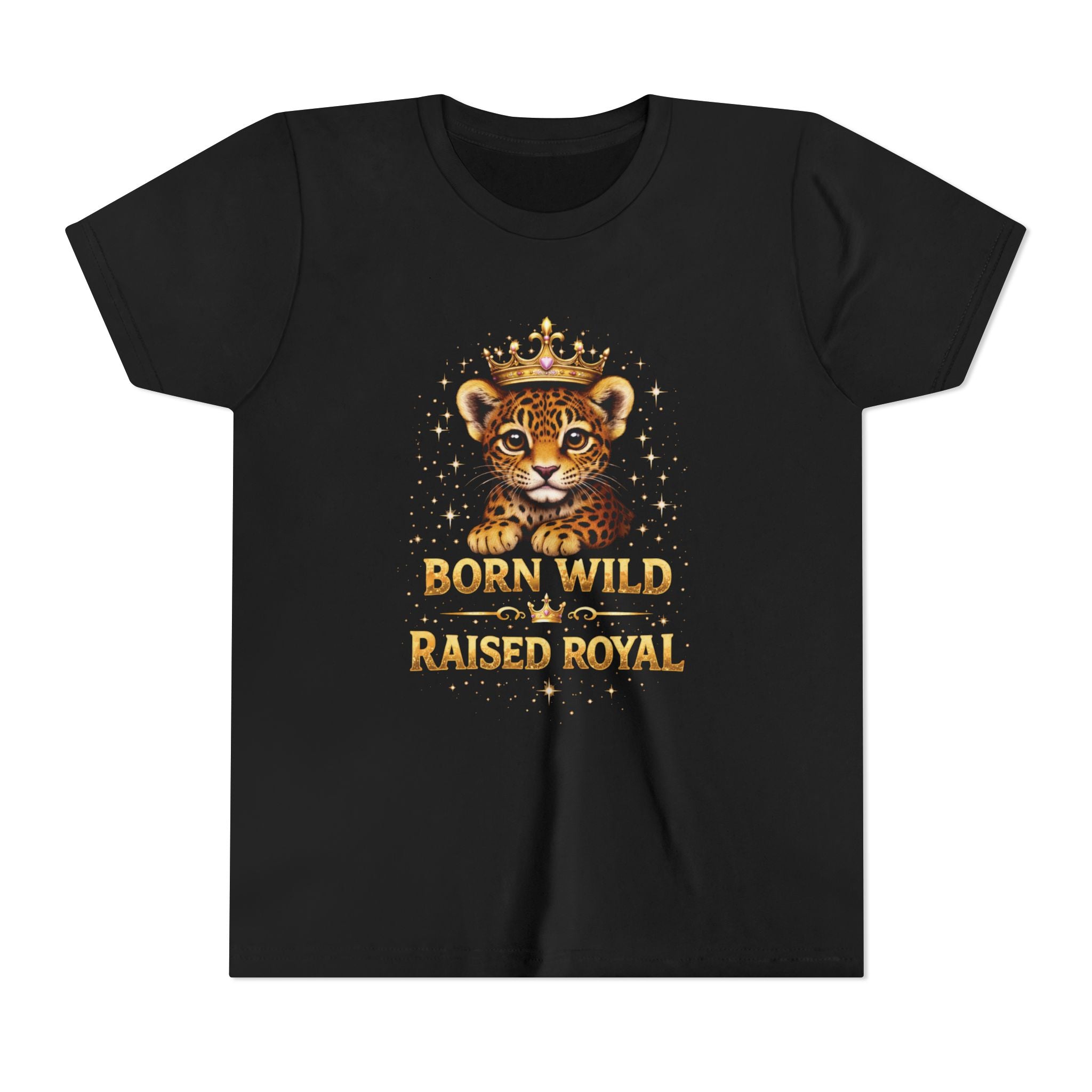Youth Tee — "Born Wild Raised Royal" Crowned Jaguar Cub Kids T-Shirt