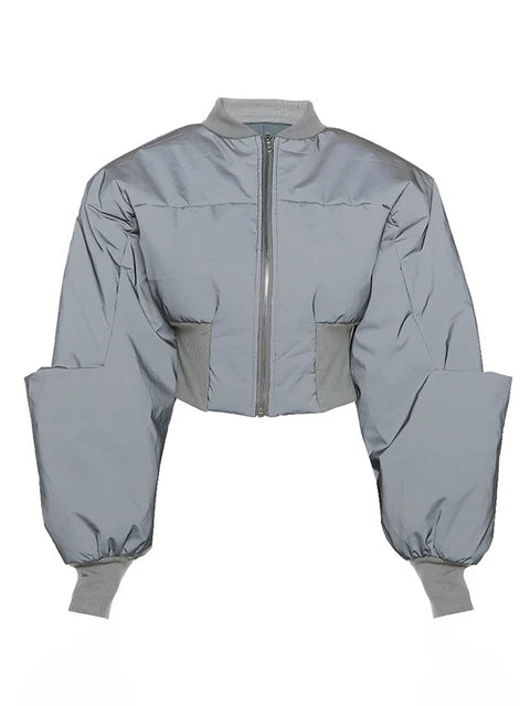 Fashion Women Cotton-padded Stand Collar Patchwork Zipper Waist Retraction Warm Parka Jackets Winter
