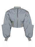 Fashion Women Cotton-padded Stand Collar Patchwork Zipper Waist Retraction Warm Parka Jackets Winter