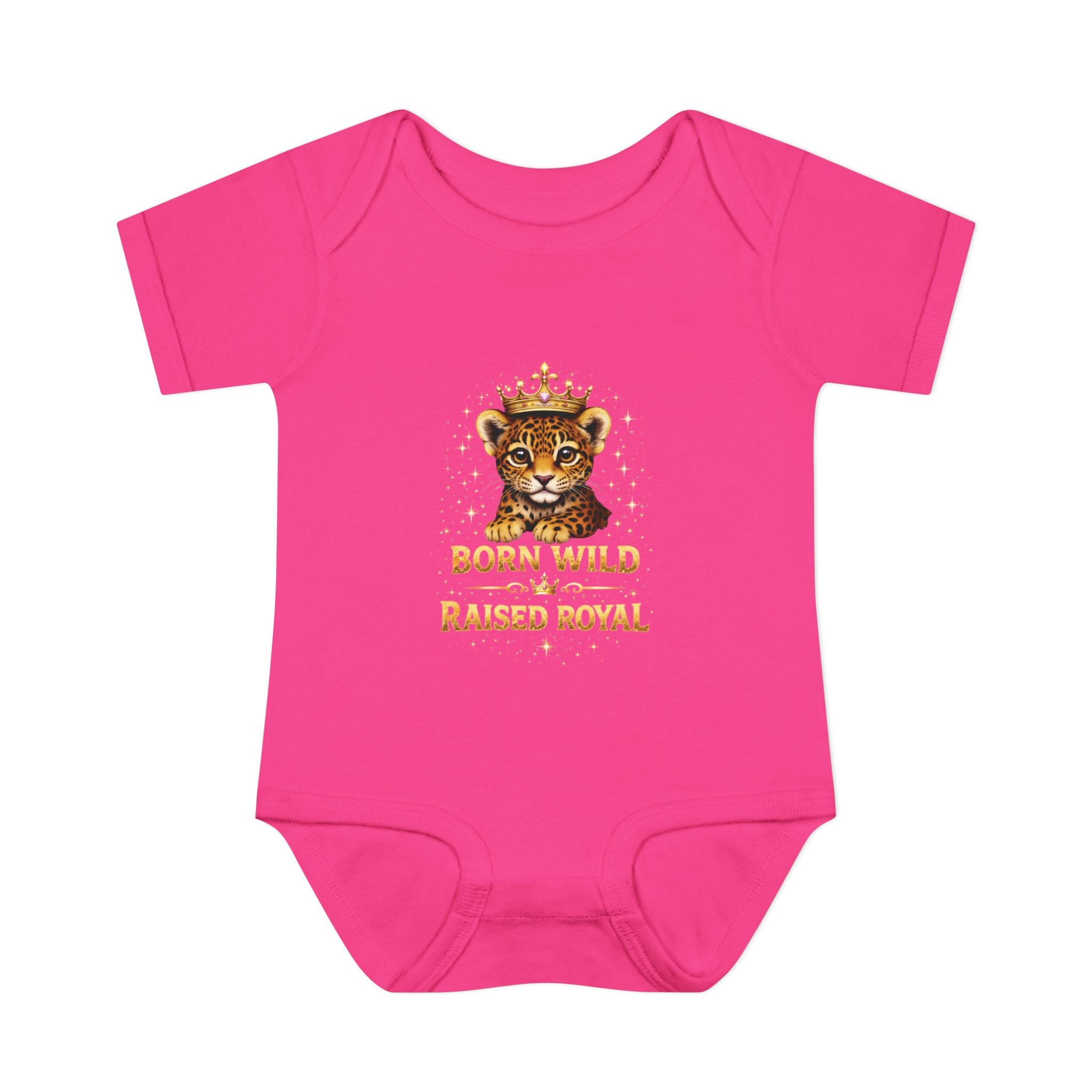 Baby Bodysuit – “Born Wild Raised Royal” Jaguar Cub Graphic Infant Onesie