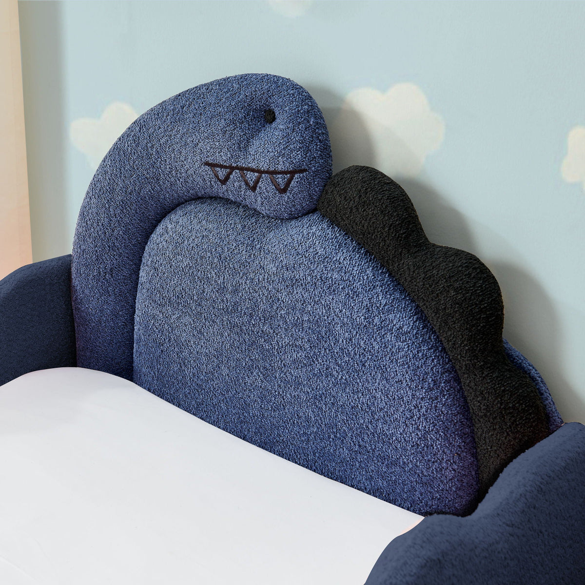Dinosaur Shaped Toddler Bed with Safety Guardrail - Twin Upholstered Bed