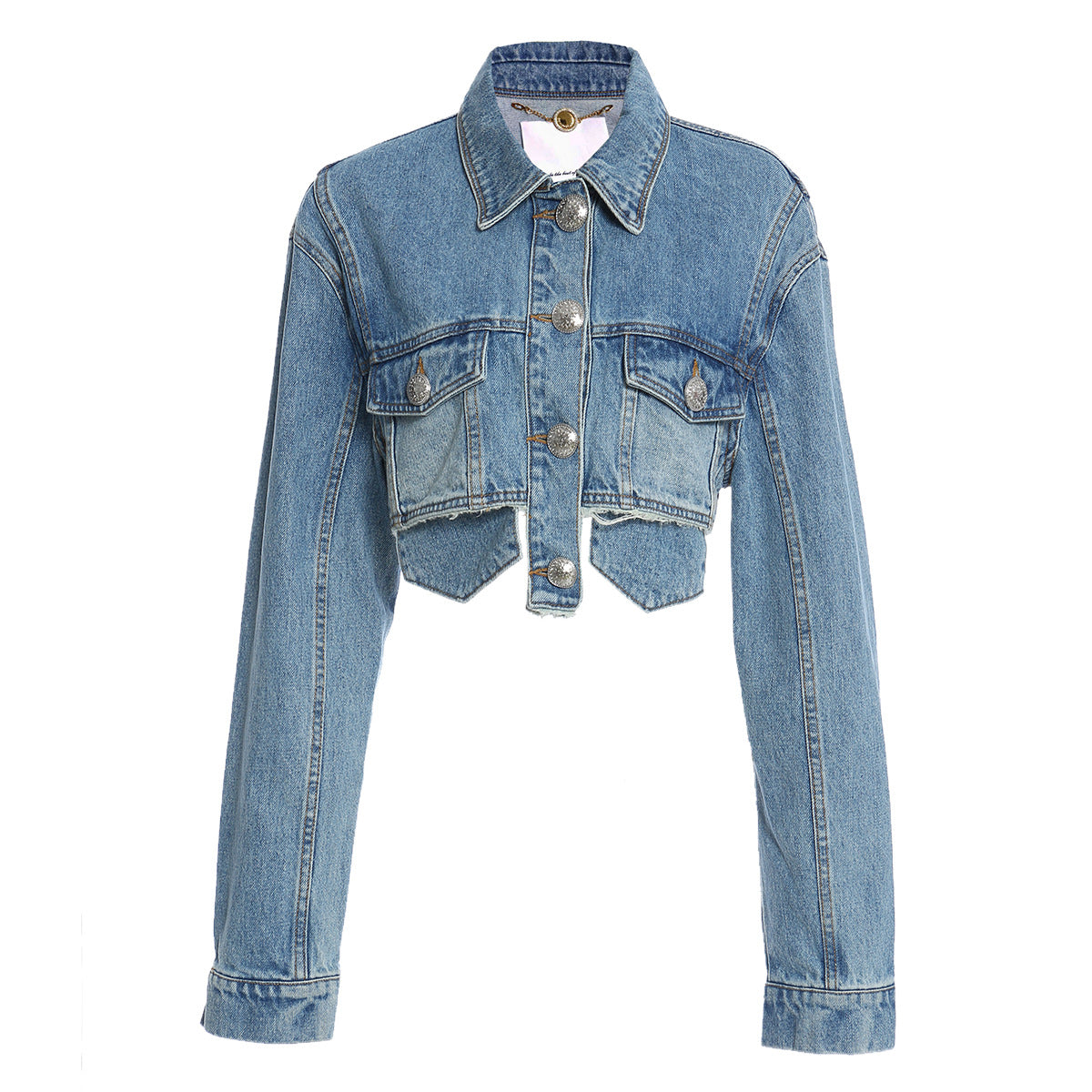 Deep Fried Street Pocket Bright Pink Short Tassel Denim Coat Motorcycle Jacket