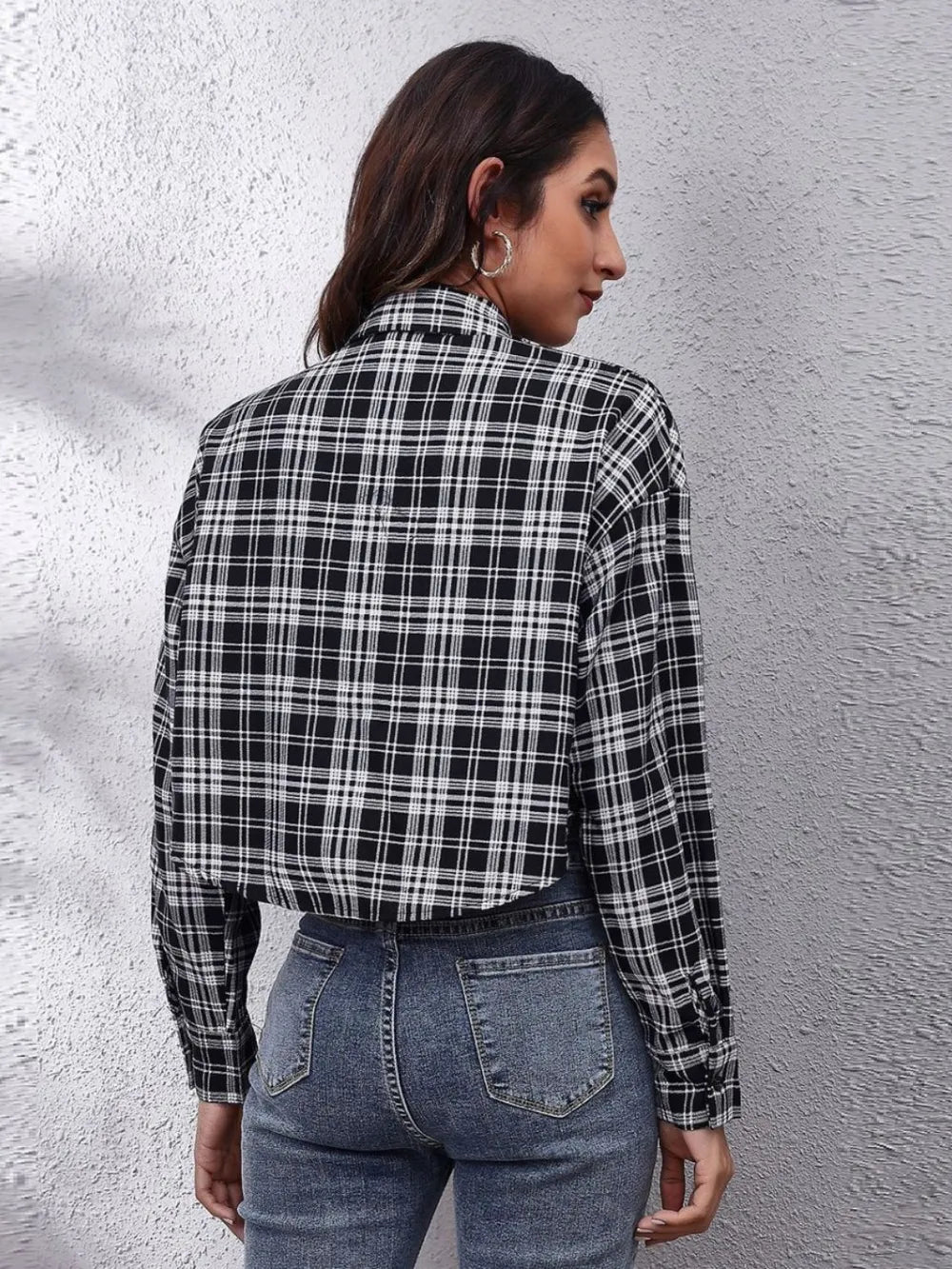 Printed Cropped Button-Down Jacket