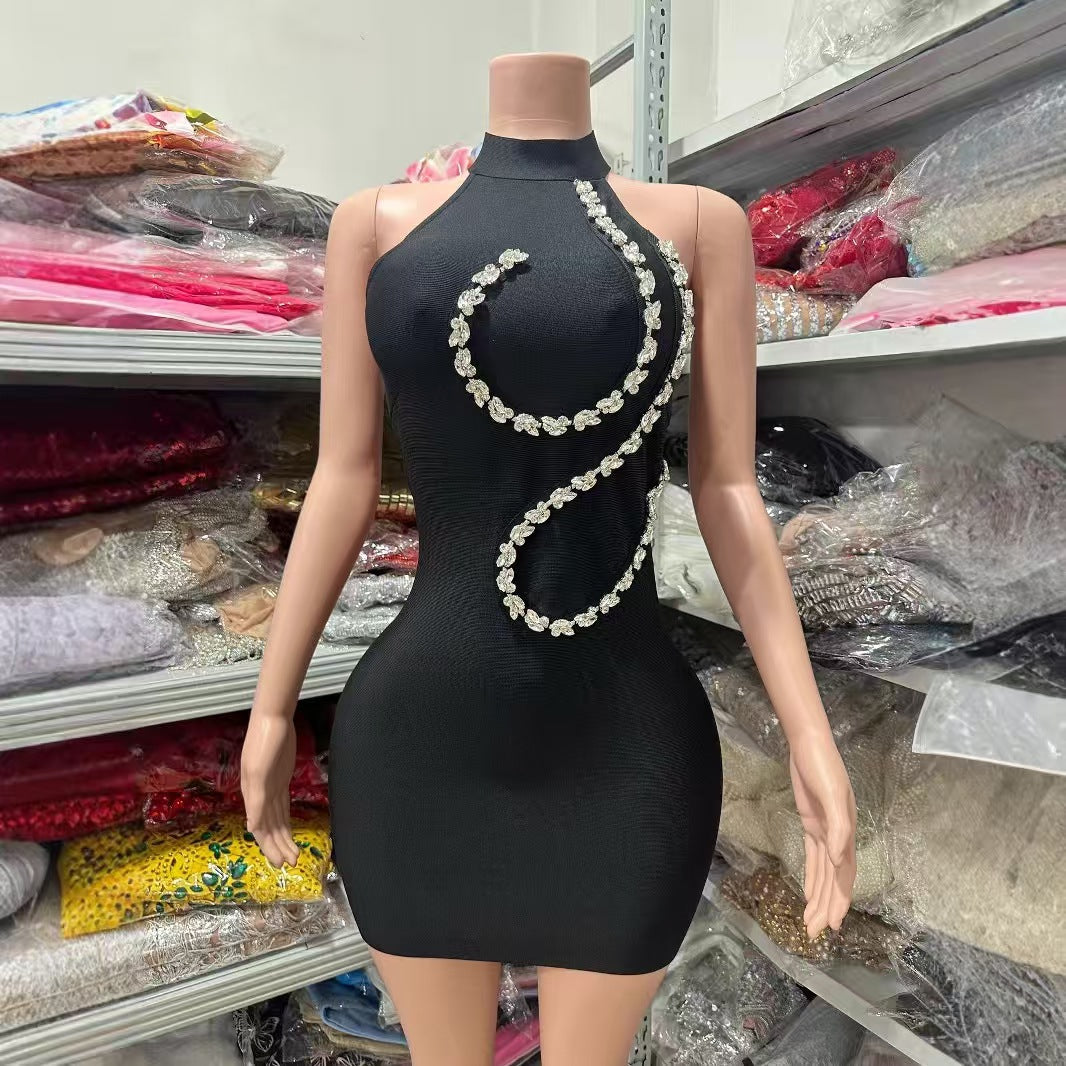 Strapless Rhinestone Bandage Midi Dress