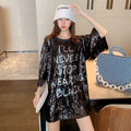 Spring Sequin Short Sleeve Letter Women's Clothing Tops Bling Tops Summer Solid Color Night Club Sexy Female T-Shirts