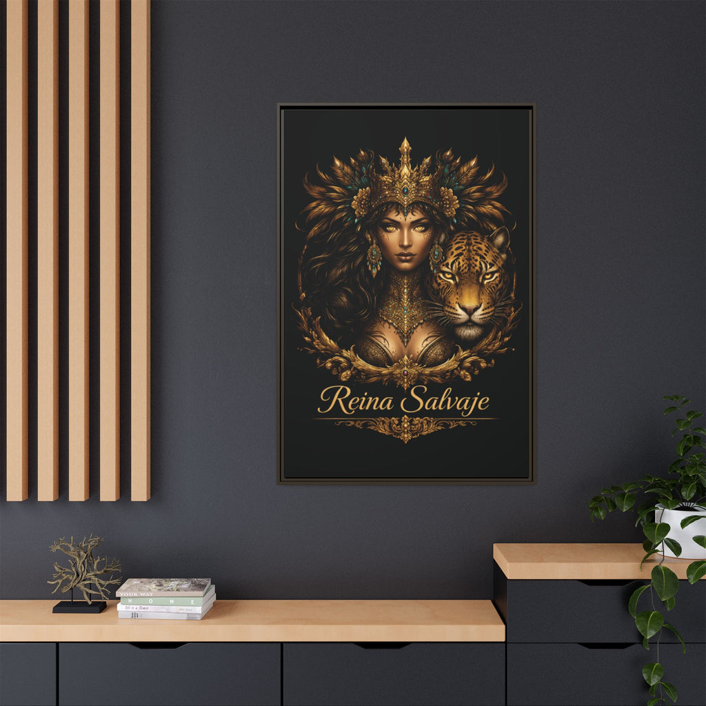 Reina Salvaje Matte Framed Canvas Art — Golden Goddess & Tiger Wall Decor