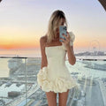 Women's Dress with Ruffled Flower Bud Waist Single Shoulder Halter Pencil Skirt