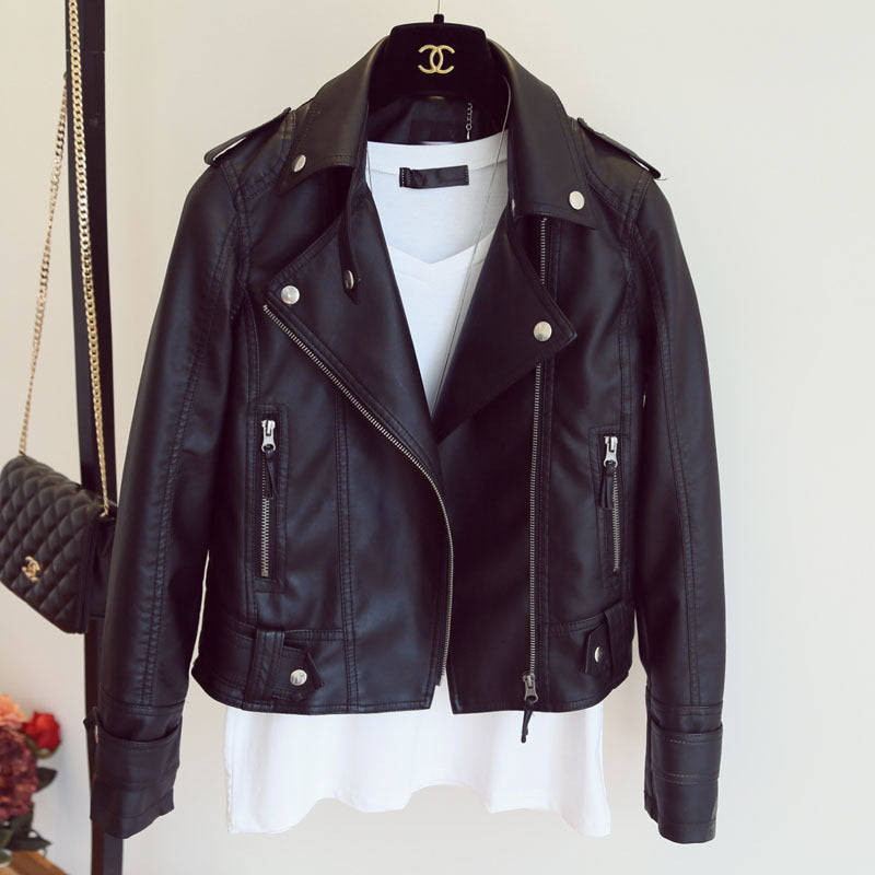 Spring and Autumn fashion women's slim fit lapel motorcycle leather jacket jacket