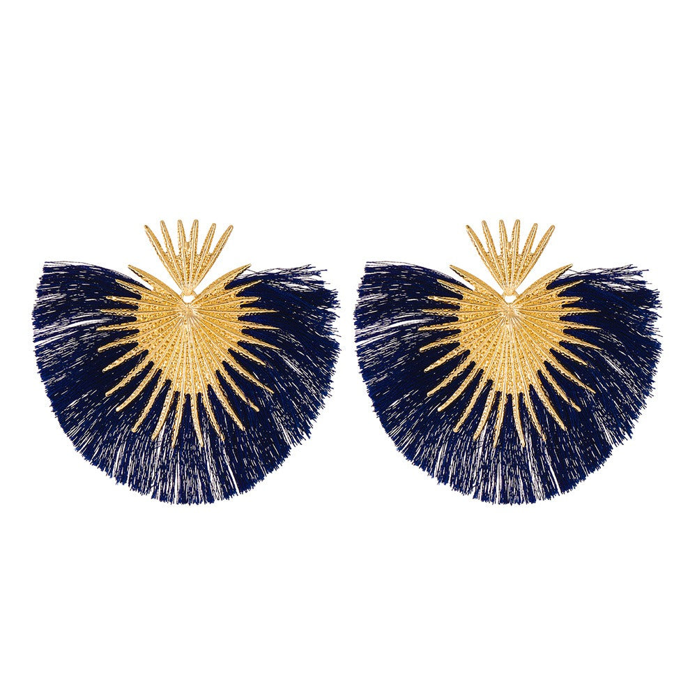 Heart & Fan Tassel Statement Earrings